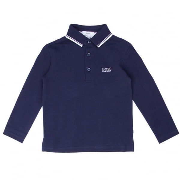 Boys Navy Tipped L/s Polo Shirt