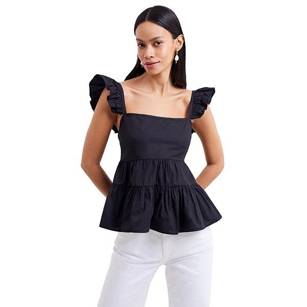 Womens Black Rhodes Poplin Tiered Cami Top