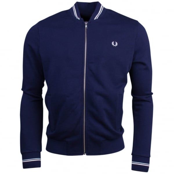 Mens Carbon Blue Bomber Neck Sweat Jacket