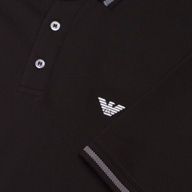 Mens Black Branded Tipped S/s Polo Shirt