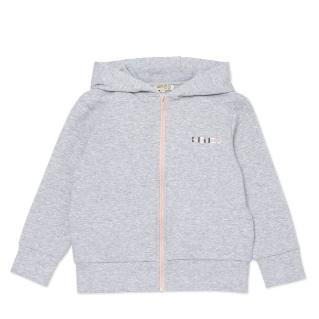 Girls Grey Marl Logo Zip Through Hooded Sweat Top