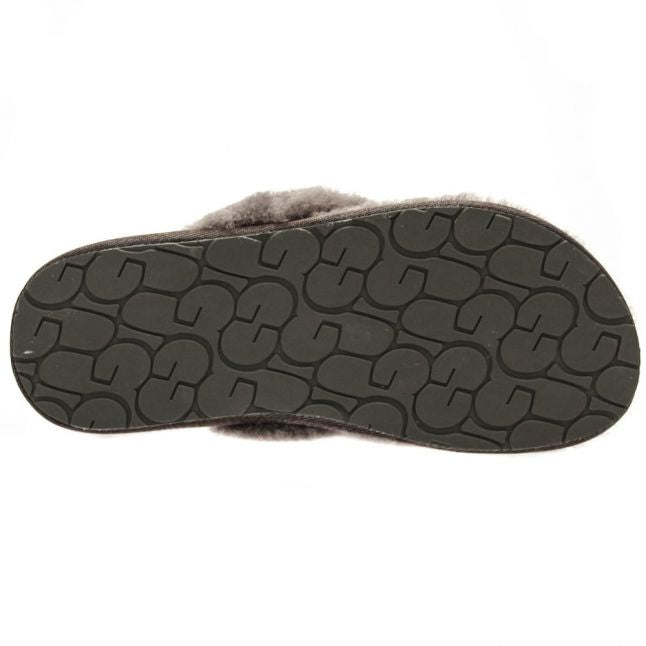 Womens Grey Fluff Flip Flop II Slippers