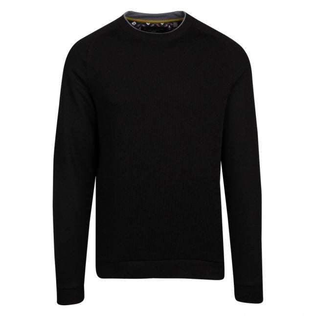 Mens Black Pied Rib Front Crew Sweat Top