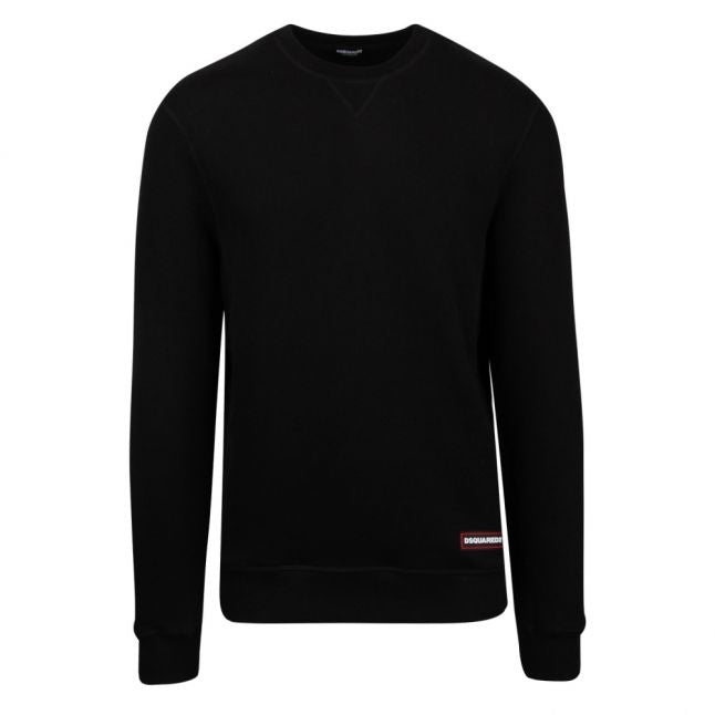 Mens Black Branded Tab Crew Sweat Top