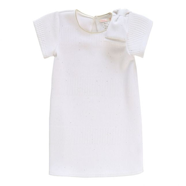 Girls White Ponte Bow Dress