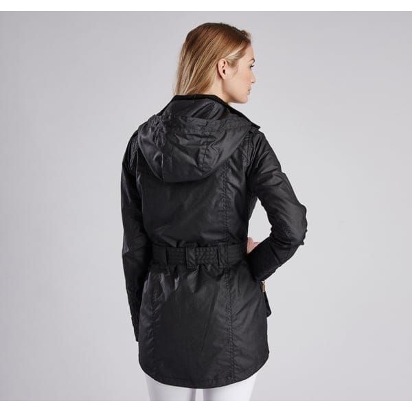 Womens Black Hairpin Hooded Waxed Jacket