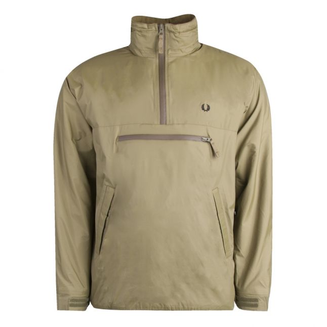 Mens Dark Khaki Half Zip Hooded Jacket