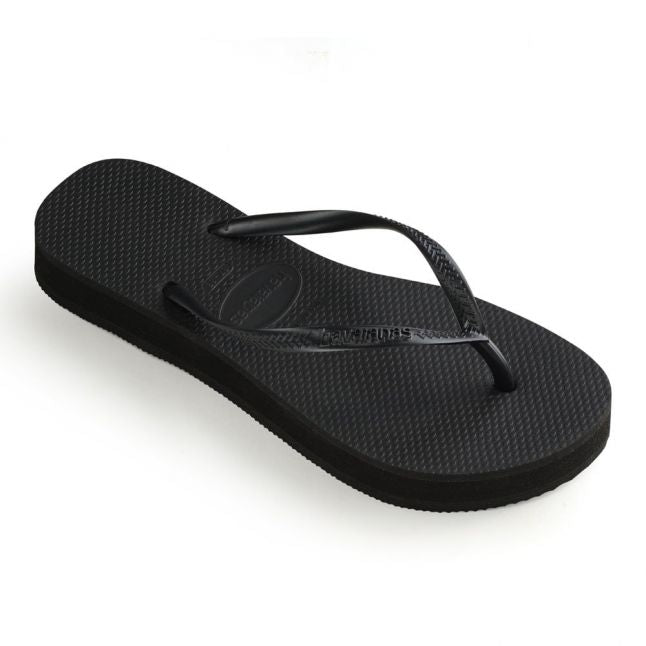 Womens Black Slim Flatform Flip Flops