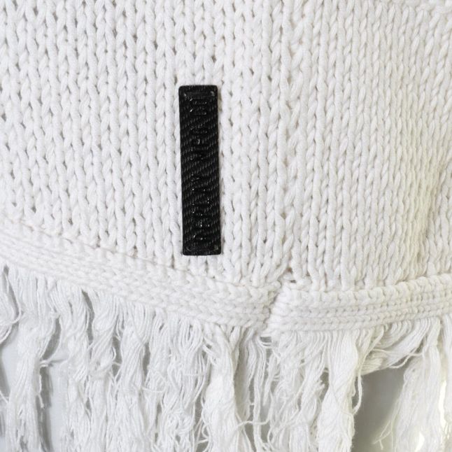 Womens Off White Fringed Knit