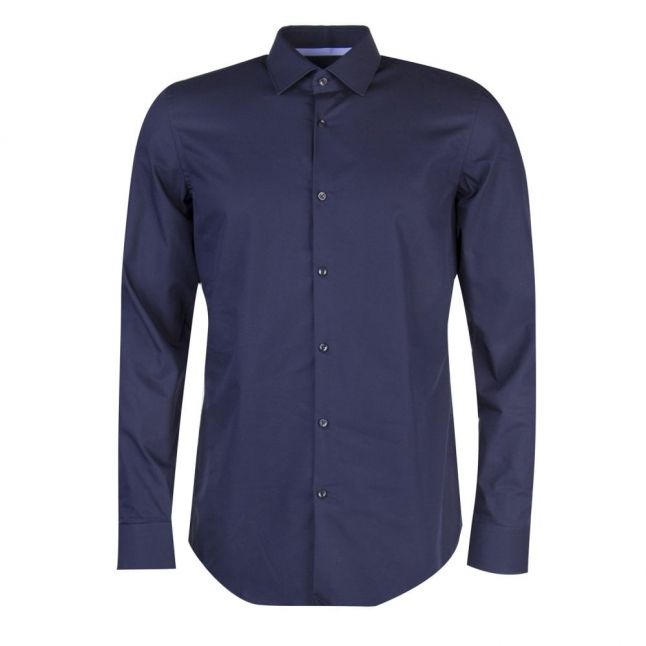 Mens Navy Sky Trim Koey Slim Fit L/s Shirt