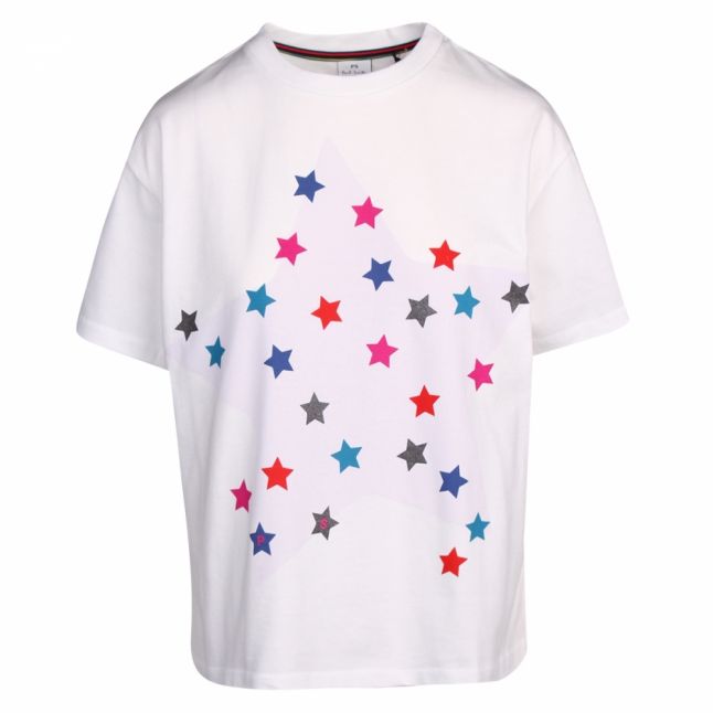 Womens White Multi Stars S/s T Shirt