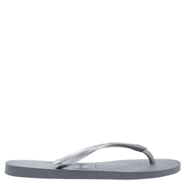 Womens Steel Grey Slim Crystal Glamour Flip Flops