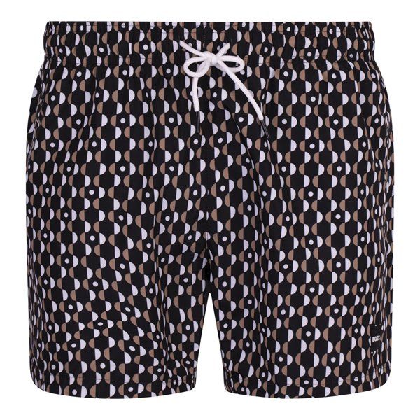 Mens Black Printed Swim Shorts