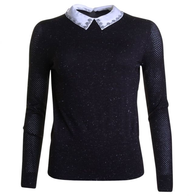 Womens Black Helin Sparkle Collar Knitted Top