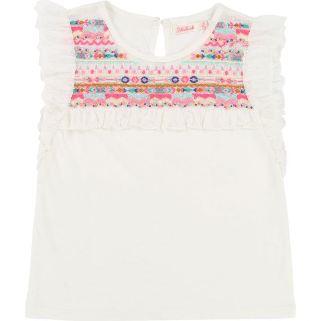 Girls White Embroidered Trim S/s T shirt