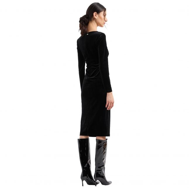 Womens Black Velvet Fitted Dress