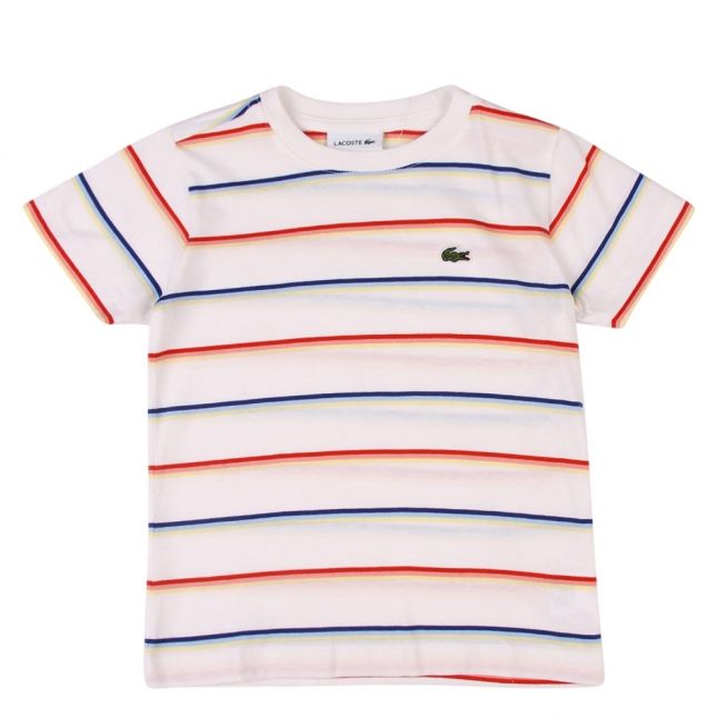 Boys White Multi Stripe S/s T Shirt