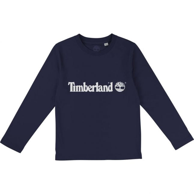 Boys Navy Logo L/s T Shirt