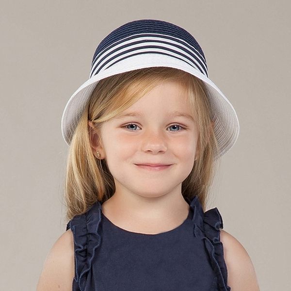 Girls Navy Round Straw Hat