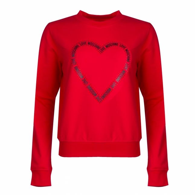 Womens Red Logo Heart Crew Sweat Top