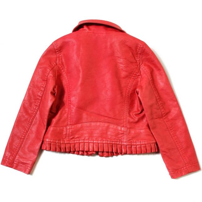 Girls Pink PU Frill Jacket