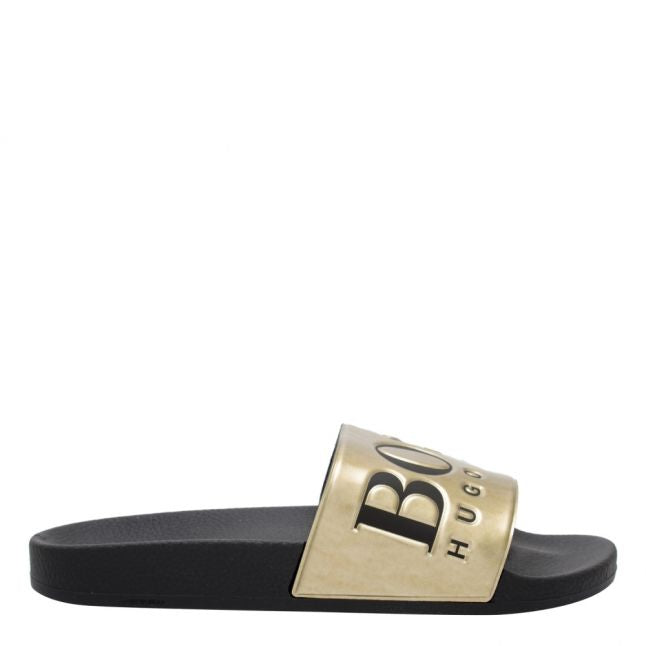 Mens Black/Gold Solar Slide Metallic Slides