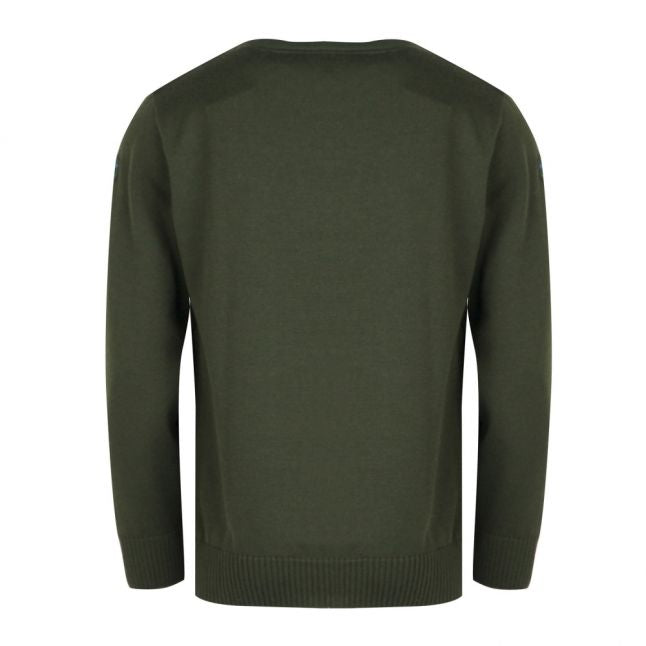 Paul & Shark Mens Khaki Button Shoulder Crew Knitted Jumper