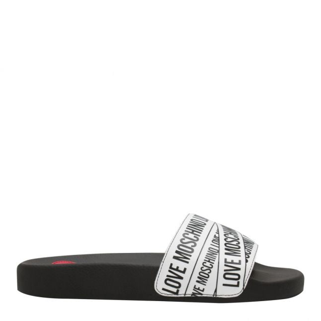 Womens White/Black Logo Tape Slides