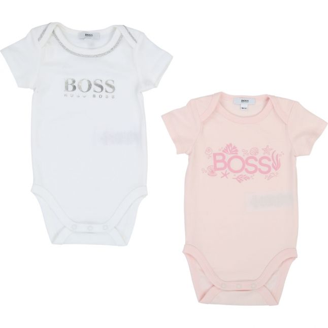 Baby Pale Pink/White Branded 2 Pack Bodysuits