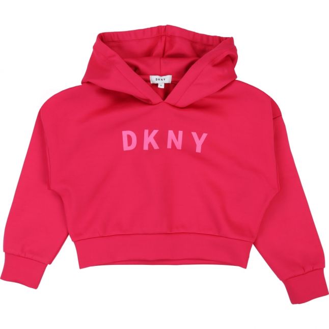 Girls Raspberry Branded Short Hooded Sweat Top