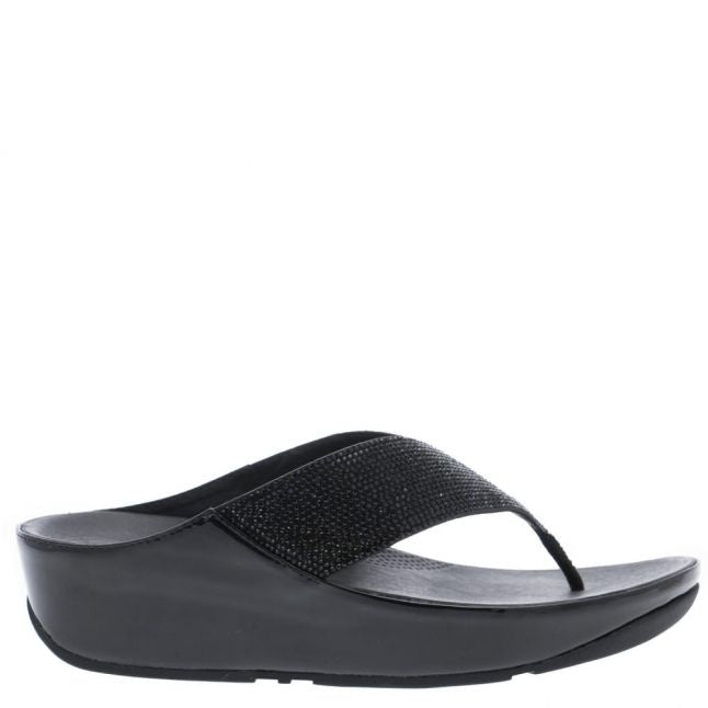 FitFlop Womens Black Crystall Toe-Thong Sandals