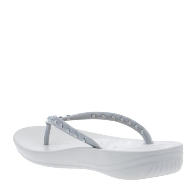 Womens Silver Iqushion Crystal Flip Flops