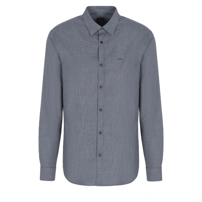 Mens Dark Blue Micro Check L/s Shirt