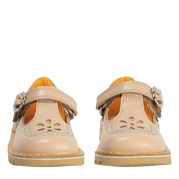 Infant Beige T Bar Flower Shoes