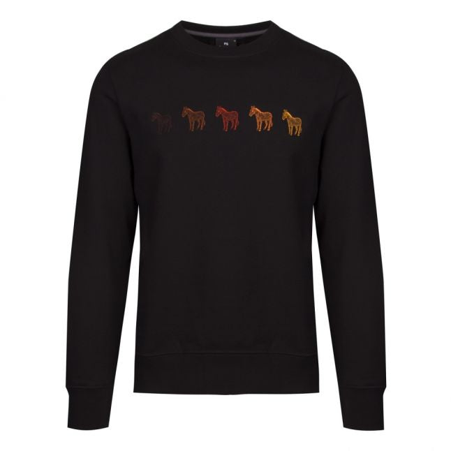 Mens Black Embroidered Zebra Regular Fit Sweat Top