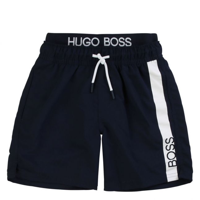 Boys Navy Branded Leg Swim Shorts