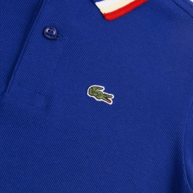 Boys Blue Tipped Branded S/s Polo Shirt