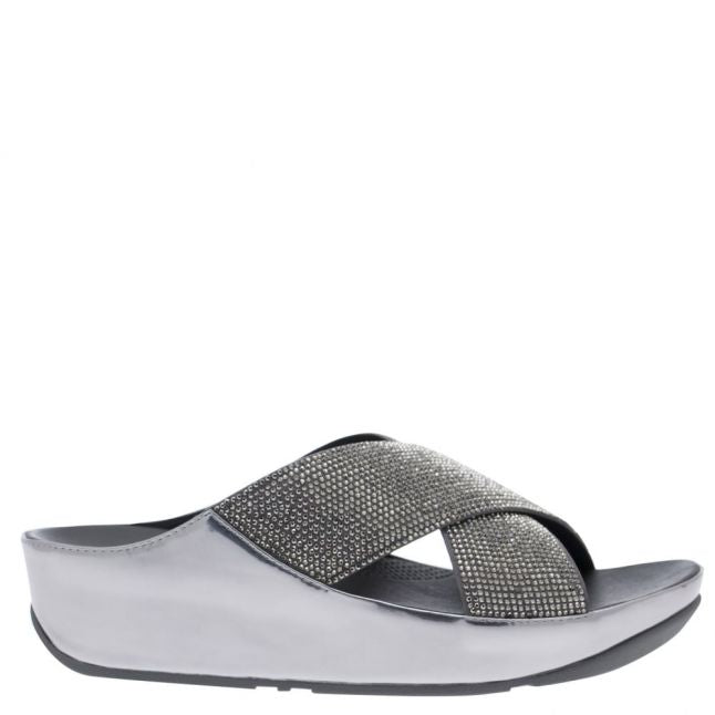 FitFlop Womens Pewter Crystall Slide Sandals