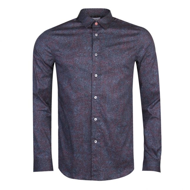 Mens Navy Squiggle Slim Fit L/s Shirt