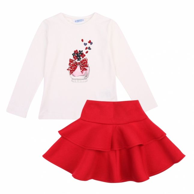 Girls Natural/Red Perfume L/s T Shirt & Skirt Set