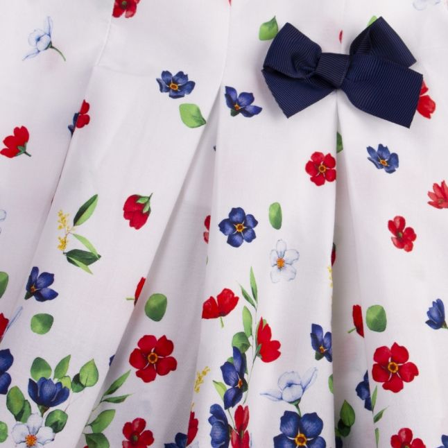 Infant White/Navy Floral Bow Dress