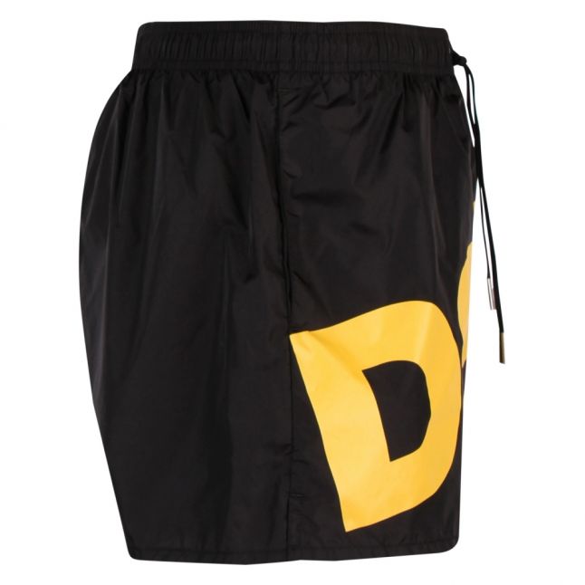 Mens Black/Yellow Large Logo Swim Shorts