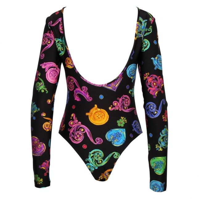 Womens Black Jewel Print L/s Bodysuit