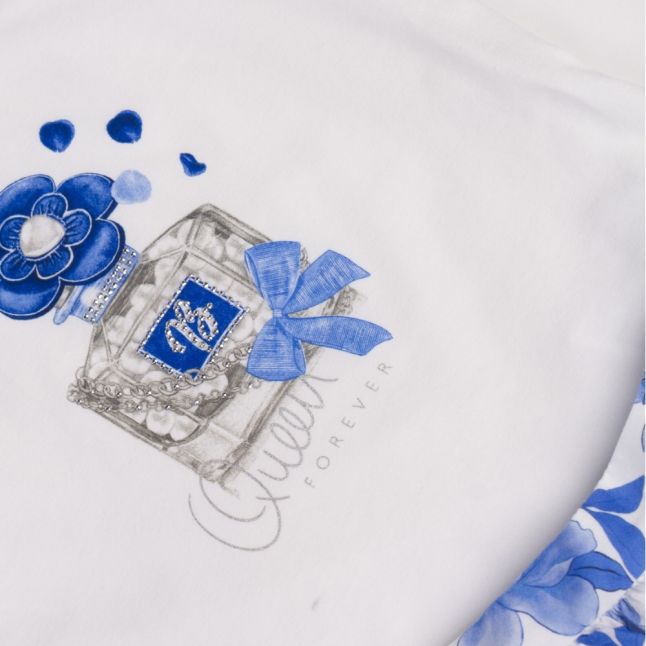 Girls White/Blue Perfume S/s T Shirt & Skirt Set