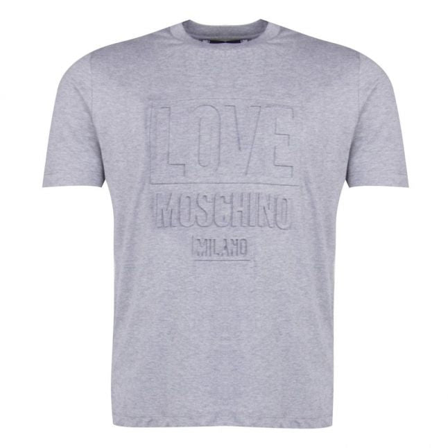 Mens Grey Melange Embossed Logo Regular S/s T Shirt