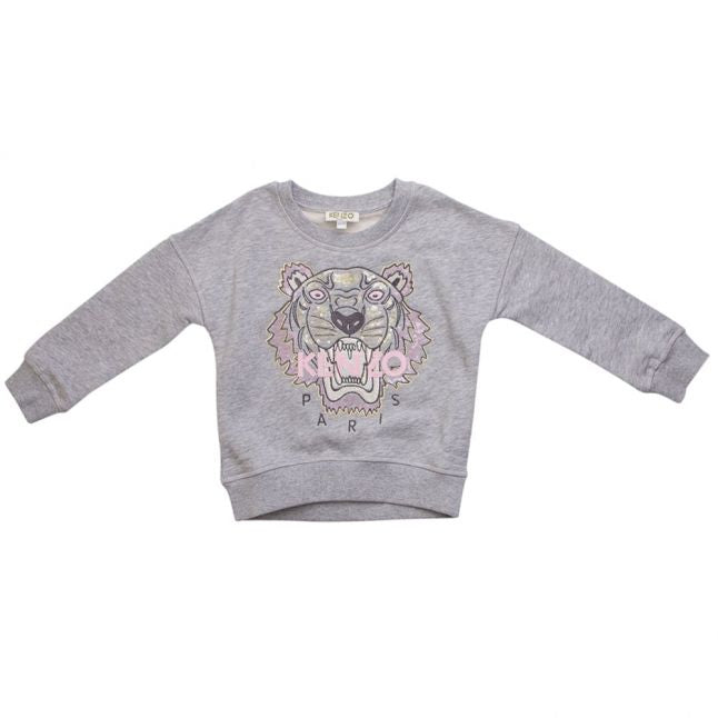 Girls Light Marled Grey Tiger 7 Sweat Top