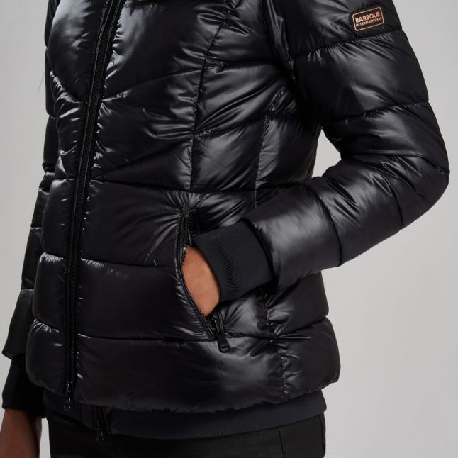 Womens Black Premium Strike Hooded Quilted Jacket