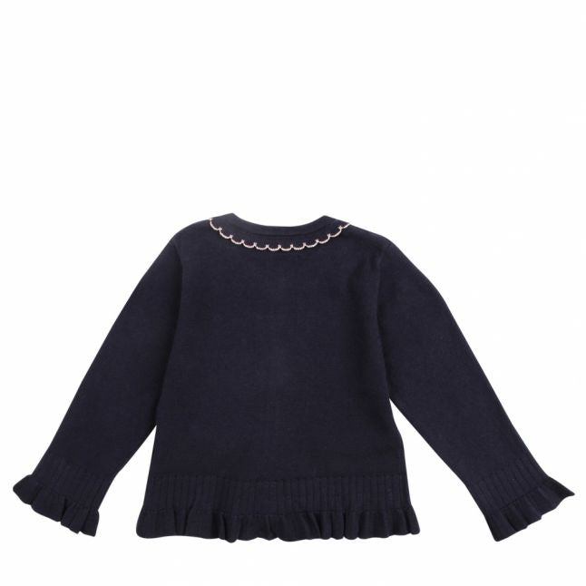 Infant Navy Frill Trim Knitted Cardigan