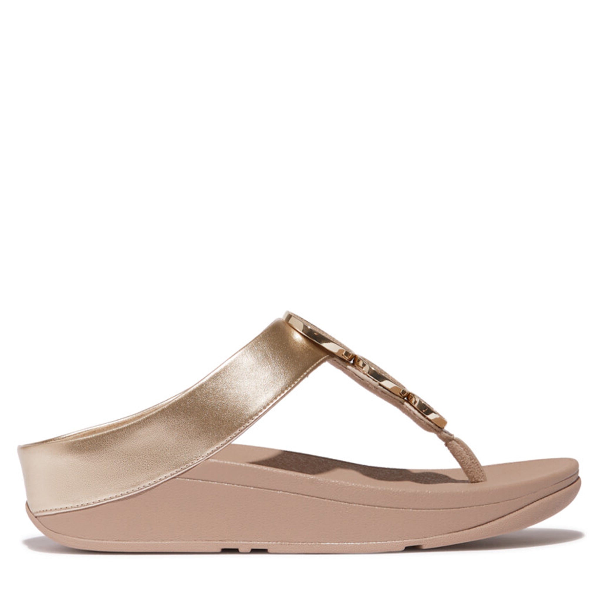 Womens FitFlop Metallic Latte Beige Halo Bead-Circle Toe Post Sandals