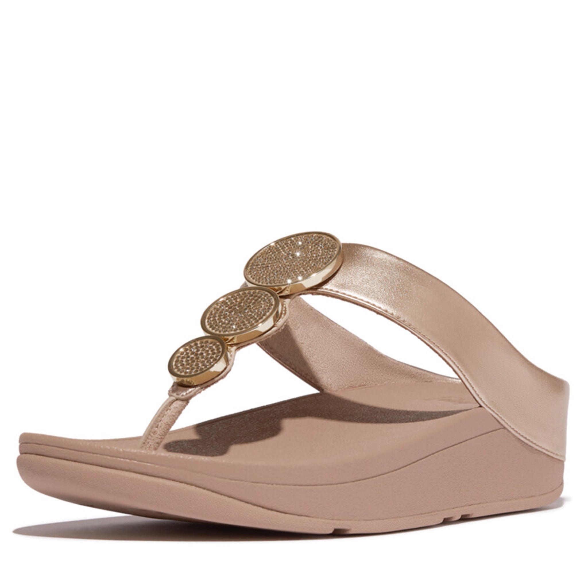 Womens FitFlop Metallic Latte Beige Halo Bead-Circle Toe Post Sandals